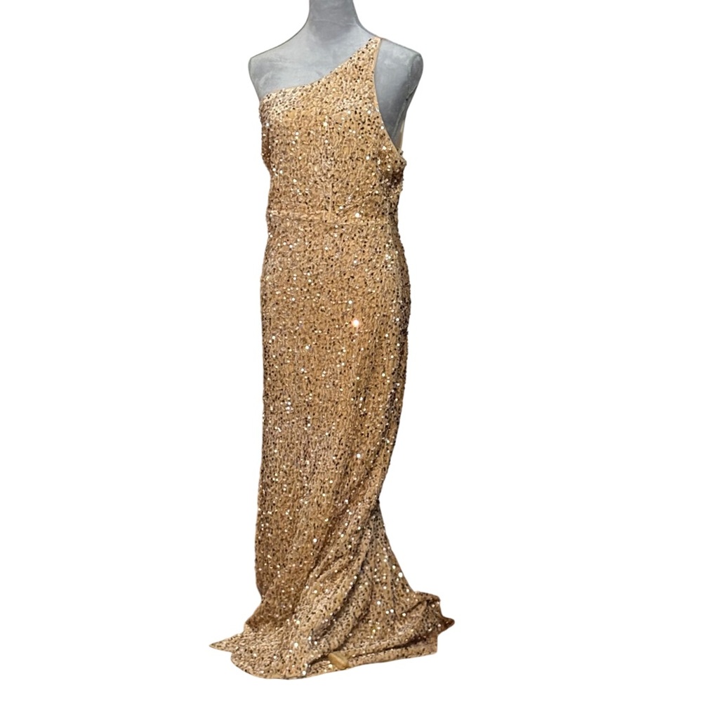 Elegant Gold One-Shoulder Sequin Dress